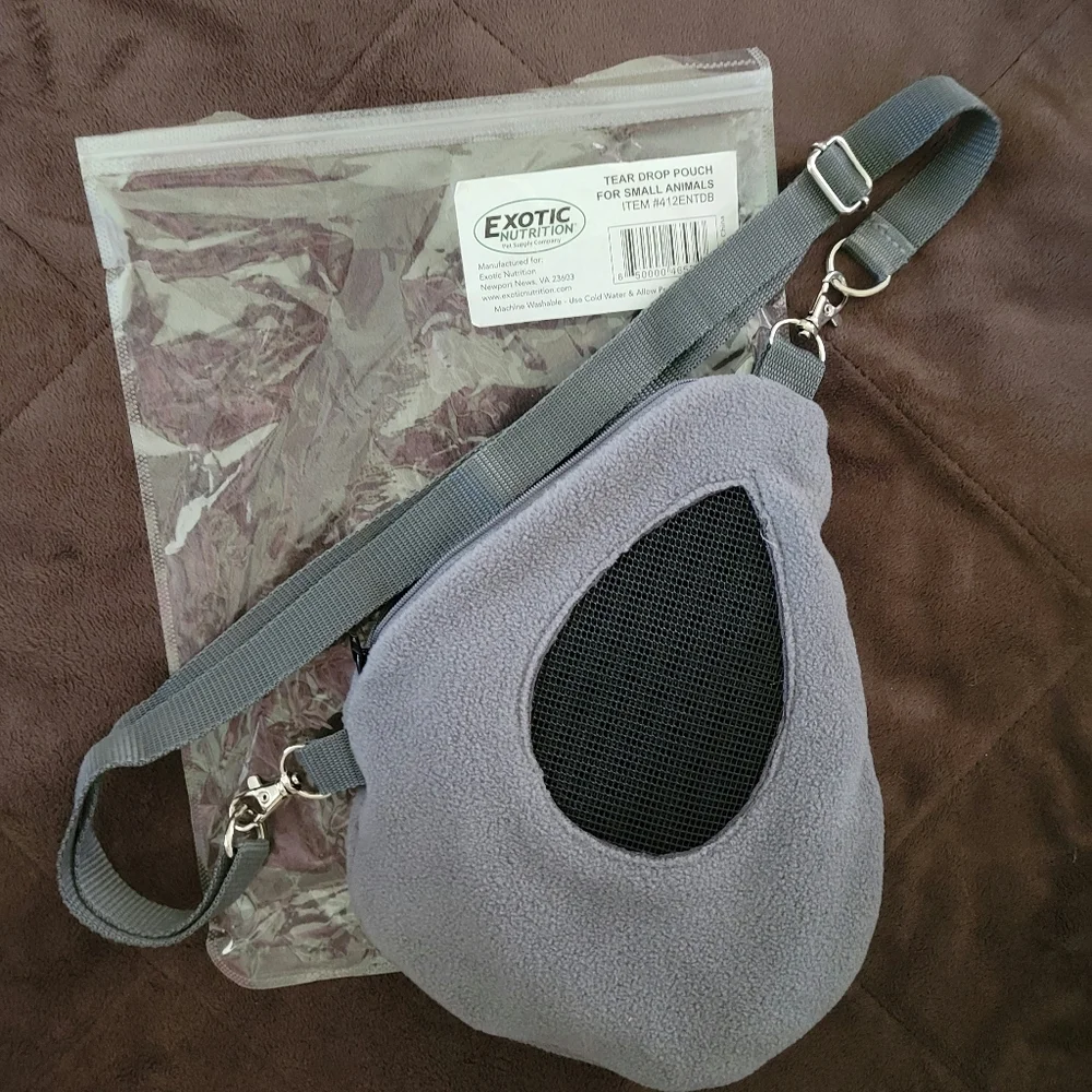 BRAND NEW Exotic Nutrition Small Animal Grey Tear Drop Carry Pouch with strap